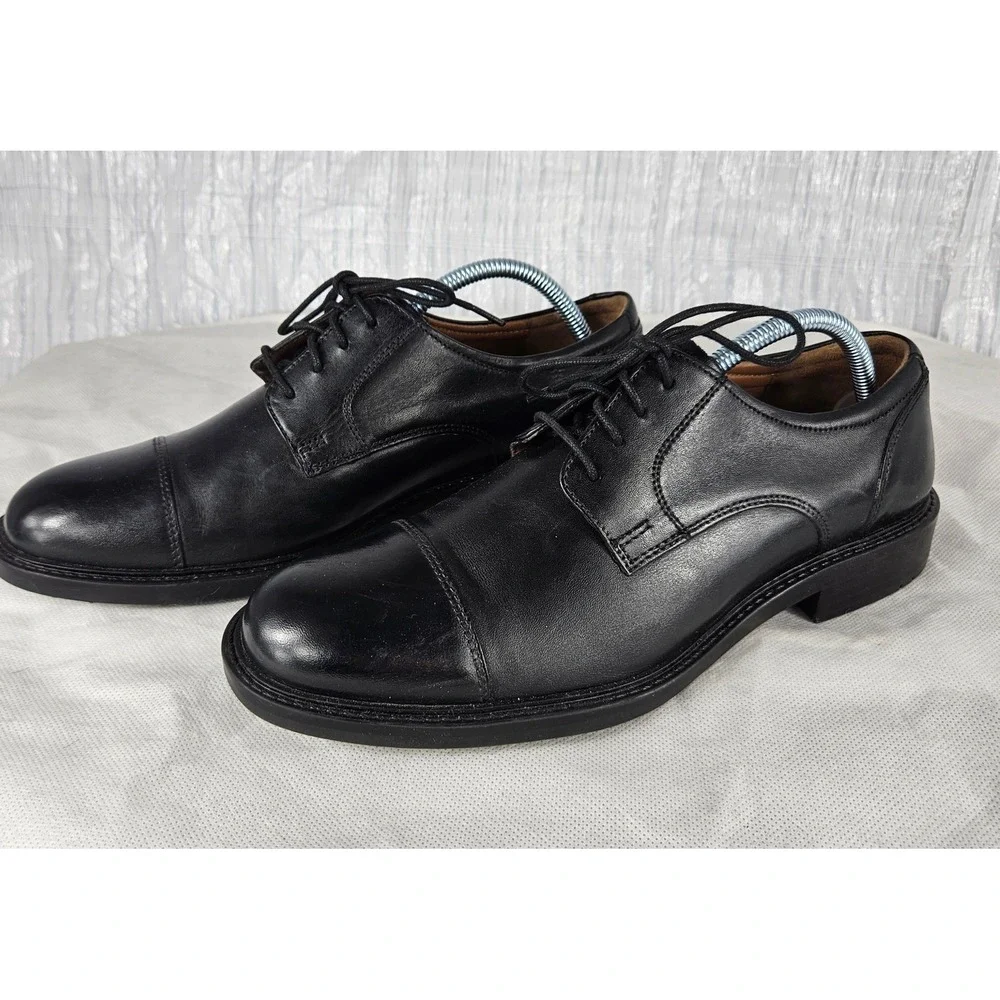 Johnston & Murphy Tabor Men's 9.5 Black Calfskin Leather Cap Toe Dress Shoes